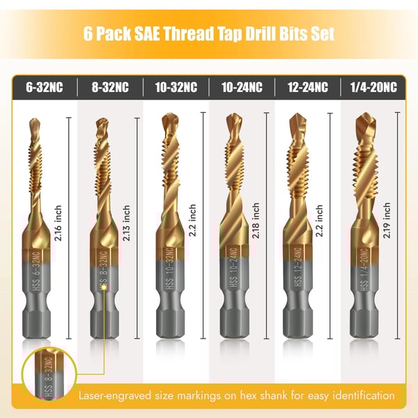 🔥 3-in-1 Spiral Tap Drill Bit Set 🔩✨ Hex Shank • Drill, Tap & Deburr in One Step
