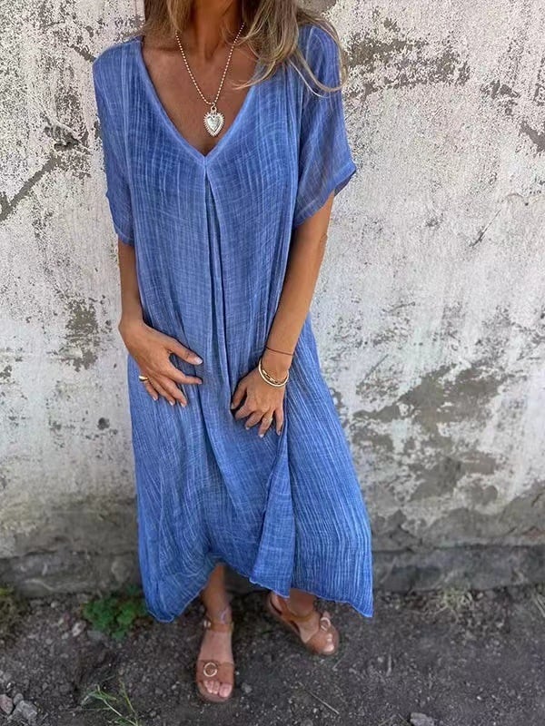 💕Best Gift💕Cotton and Linen V-neck Midi Dress