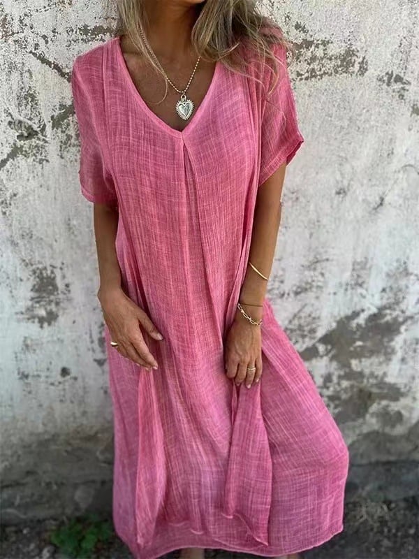 💕Best Gift💕Cotton and Linen V-neck Midi Dress