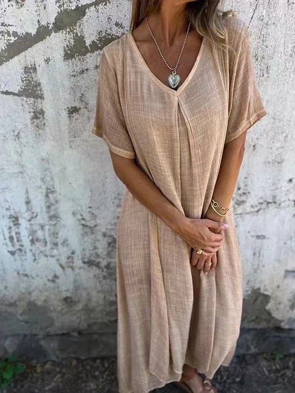 💕Best Gift💕Cotton and Linen V-neck Midi Dress